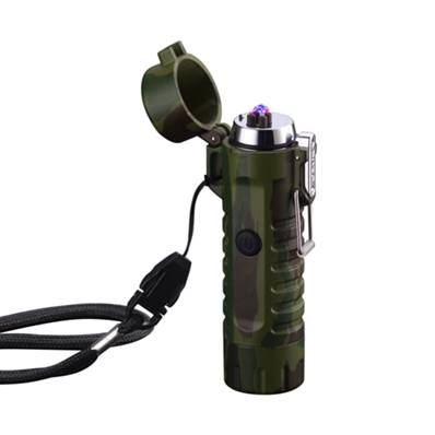 Briquet Plasma rechargeable avec lampe de poche et lanyard.